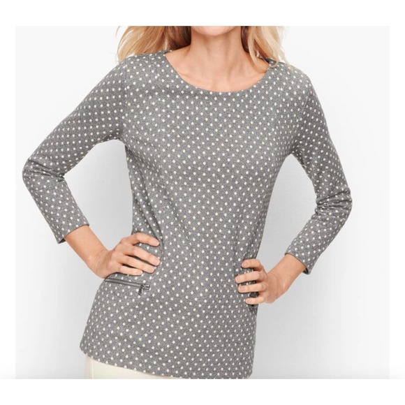 Talbots Zip Pocket Jacquard Top Sparkle Dot 3/4 Sleeve Size SP NWT - Picture 11 of 11